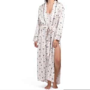 Free People Intimately Pajama Party Holiday Satin Robe Ivory Combo